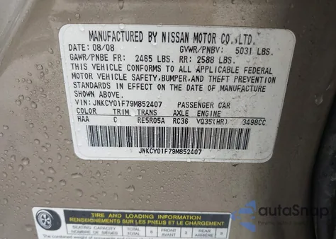 2009 Infiniti M35X z USA, uszkodzony, nr VIN JNKCY01F79M852407